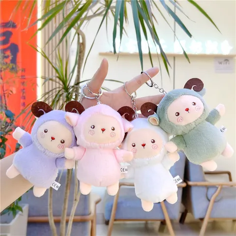 Cute Cartoon Lamb Sheep Plush Doll Keychain With Metal Buckle Soft Stuffed Animal Hanging Pendant For Backpack Bag Decor Gift