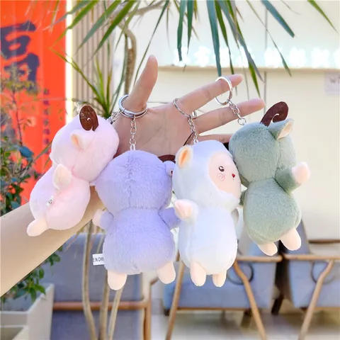 Cute Cartoon Lamb Sheep Plush Doll Keychain With Metal Buckle Soft Stuffed Animal Hanging Pendant For Backpack Bag Decor Gift