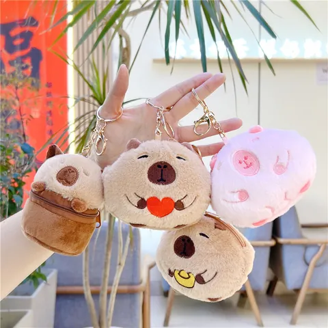 Simpatico Portamonete a Pelo in Peluche a Forma di Capibara Mini Portafoglio Portachiavi per Studenti Borsa per Cuffie Regalo