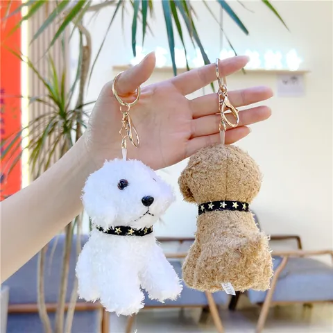 Simulation Puppy Plush Keychain Cute Teddy Poodle Stuffed Animal Doll With Star Collar Soft Dog Bag Charm Gift For Kids Women