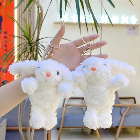 Schattige Witte Hangoor Konijn Pluche Sleutelhanger Hanger Zacht Knuffeldier Konijn Pop Voor Tas Decoratie Sleutelhanger Cadeau Voor Kinderen Vrouwen