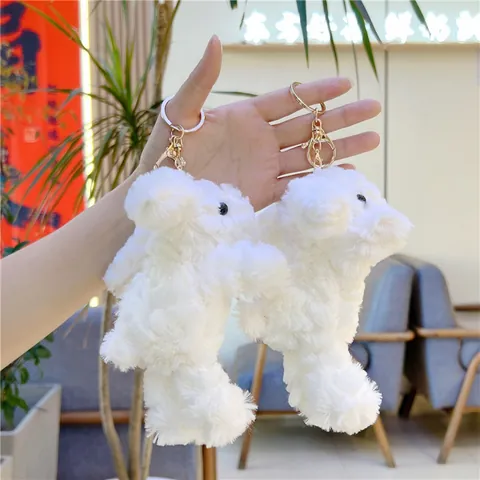 Schattige Witte Hangoor Konijn Pluche Sleutelhanger Hanger Zacht Knuffeldier Konijn Pop Voor Tas Decoratie Sleutelhanger Cadeau Voor Kinderen Vrouwen