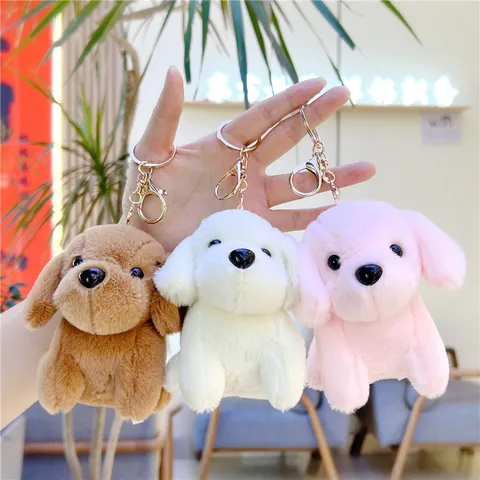 Cute Plush Puppy Dog Keychain Soft Stuffed Animal Toy Bag Charm Hanging Decoration Gift For Women Kids Accessory Keyring