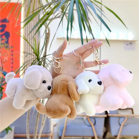 Cute Plush Puppy Dog Keychain Soft Stuffed Animal Toy Bag Charm Hanging Decoration Gift For Women Kids Accessory Keyring