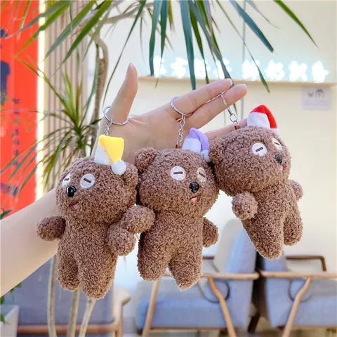 Cute Teddy Bear Plush Toy Keychain Small Soft Animal Doll Bag Charm Pendant Decorative Mini Bear With Hat Gift For Kids Adults