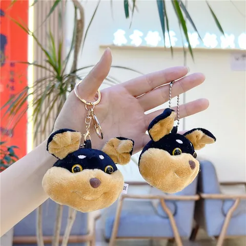 Süßer Cartoon Hundekopf Plüsch Schlüsselanhänger Weicher Kurzplüsch Dobermann Rottweiler Tieranhänger Für Taschen Schlüssel Auto Dekor