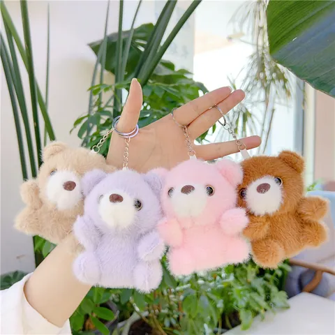 Cute Plush Bear Keychain Pendant Soft Cartoon Animal Toy Bag Charm With Metal Buckle Star Holding Bear Doll Gift For Women