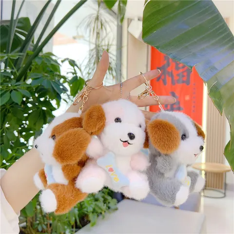 Cute Soft Plush Dog Keychain Puppy Stuffed Animal Toy Pendant With Embroidered Love Bone For Backpack Accessory Key Ring Gift