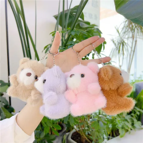 Cute Plush Bear Keychain Pendant Soft Cartoon Animal Toy Bag Charm With Metal Buckle Star Holding Bear Doll Gift For Women
