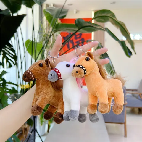 Realistic Horse Plush Toy Keychain Pendant For Kids Women Cute Animal Stuffed Doll Bag Charm With Metal Clasp Birthday Gift Accessory