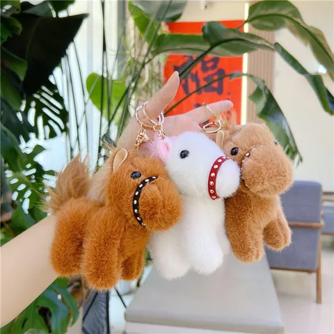 Cute Plush Horse Keychain Pony Stuffed Animal Doll Bag Pendant With Metal Buckle For Kids Girls Gift Toy Accessory