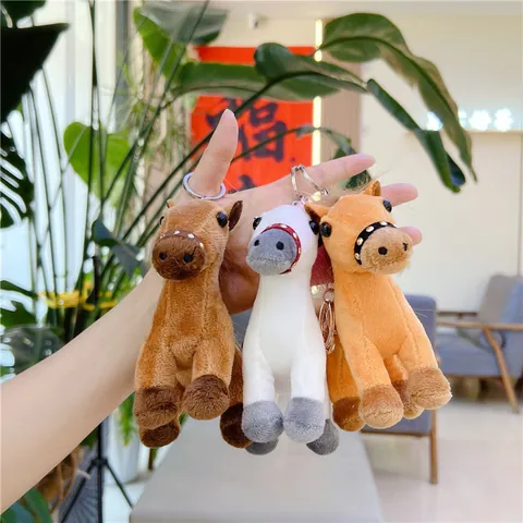 Realistic Horse Plush Toy Keychain Pendant For Kids Women Cute Animal Stuffed Doll Bag Charm With Metal Clasp Birthday Gift Accessory