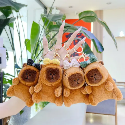 Cute Capybara Plush Keychain Stuffed Animal Toy Pendant With Colorful Bow Soft Long Plush Keychain For Bag Backpack Decoration Gift