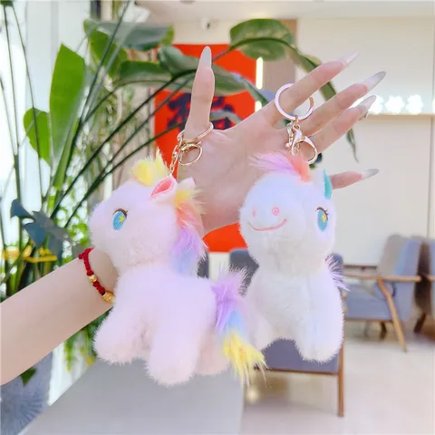 Cute Cartoon Unicorn Plush Doll Keychain With Rainbow Hair Soft Stuffed Pony Bag Pendant For Women Kids Girls Gift