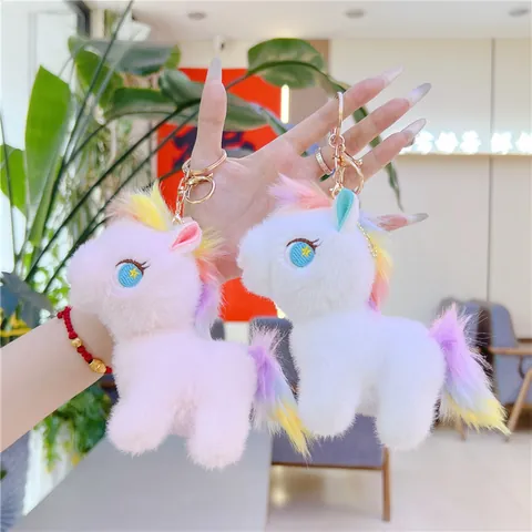 Cute Cartoon Unicorn Plush Doll Keychain With Rainbow Hair Soft Stuffed Pony Bag Pendant For Women Kids Girls Gift