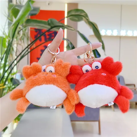 Cute Ocean Animal Plush Keychain Soft Crab Lobster Bag Pendant Metal Keychain Charm Gift For Women Kids