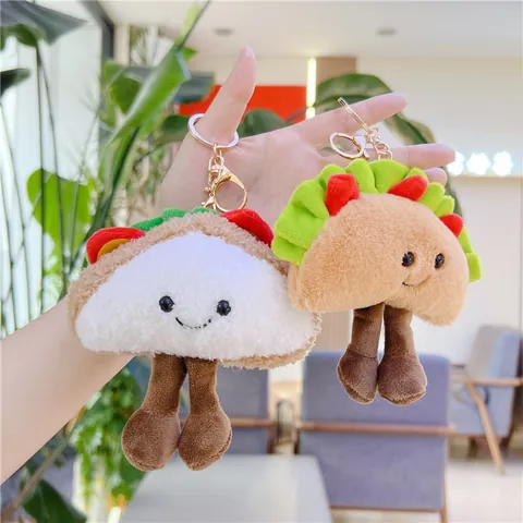 Kreativer Süßer Essen Plüsch Schlüsselanhänger Hotdog Sandwich Taco Kuscheltier Tasche Anhänger Mit Lächelndem Gesicht Und Dünnen Beinen