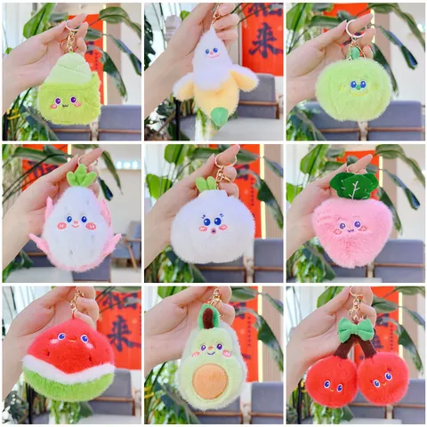 Porte-clés En Peluche Créatif En Velours De Vison Fruits Et Légumes Pendentif Dessin Animé Brodé Pour Accessoires De Sacs Femmes
