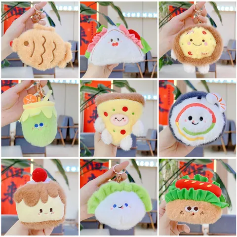 Cute Food Plush Keychain Soft Simulation Pizza Burger Fries Bread Chicken Leg Stuffed Doll Bag Pendant Toy Decoration Gift For Kids