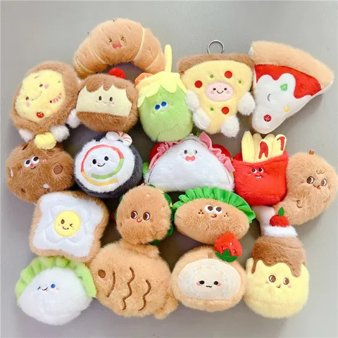 Cute Food Plush Keychain Soft Simulation Pizza Burger Fries Bread Chicken Leg Stuffed Doll Bag Pendant Toy Decoration Gift For Kids