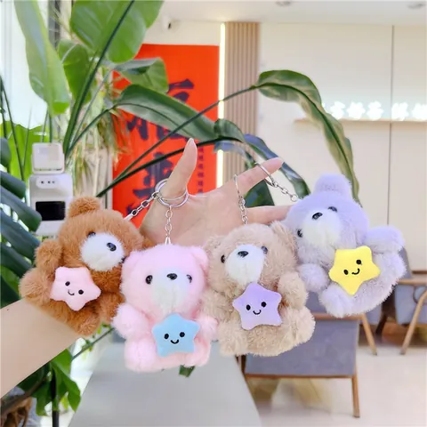 Cute Plush Bear Keychain Holding Star Soft Stuffed Animal Doll Schoolbag Decoration Mini Toy Gift For Kids Girls Women