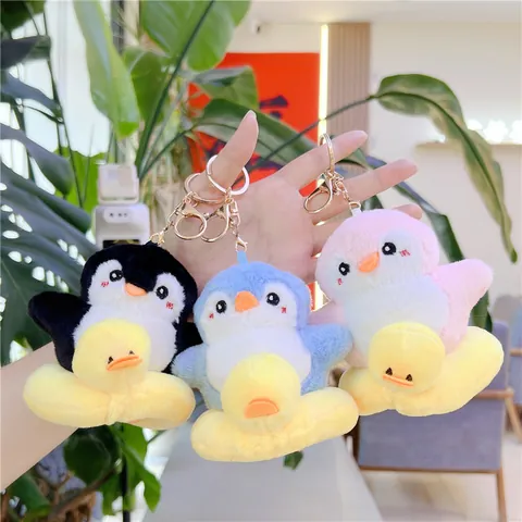 Cute Penguin Plush Keychain With Duck Swimming Ring Soft Stuffed Animal Bag Charm For Women Kids Toy Gift Small Doll Pendant