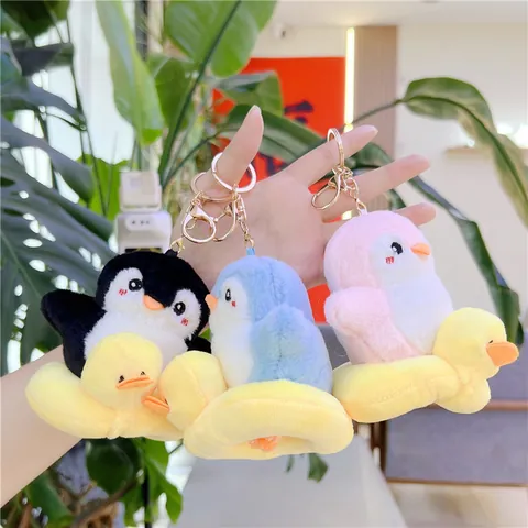 Cute Penguin Plush Keychain With Duck Swimming Ring Soft Stuffed Animal Bag Charm For Women Kids Toy Gift Small Doll Pendant