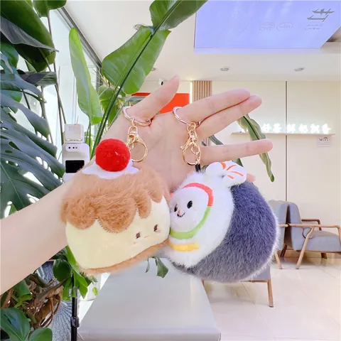 Cute Food Plush Keychain Bag Charm Soft Stuffed Sushi Pizza Bread Toast Sandwich Dessert Toy Pendant For Kids Women Gift
