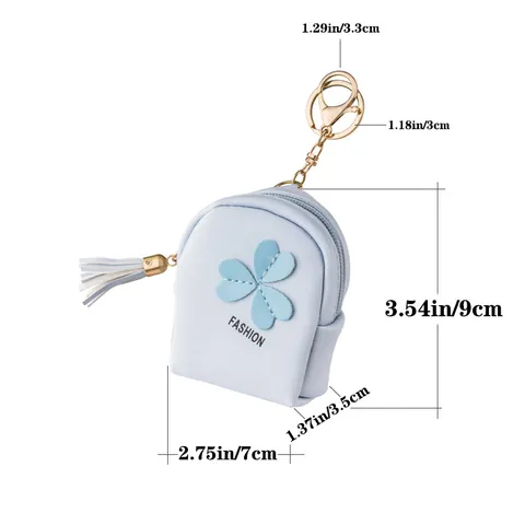 Cute Mini Backpack Shape PU Leather Coin Purse For Women Girls Clover Pattern Tassel Keychain Wallet Portable Earphone Storage Bag