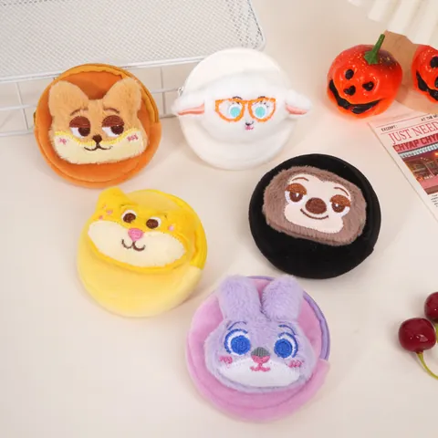Cute Cartoon Animal Plush Coin Purse Mini Portable Round Zipper Wallet For Kids Girls Embroidery Small Storage Bag