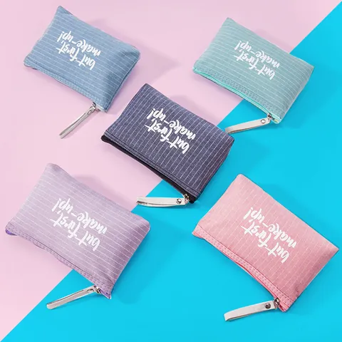 Canvas Makeup Bag Portable Cosmetic Organizer Travel Mini Coin Purse With Zipper And Wrist Strap Floral Striped Letter Patterns For Women Girls