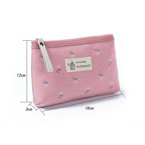 Canvas Makeup Bag Portable Cosmetic Organizer Travel Mini Coin Purse With Zipper And Wrist Strap Floral Striped Letter Patterns For Women Girls