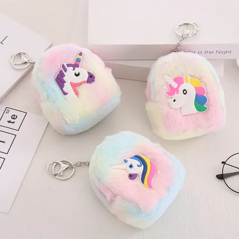 Monedero de Peluche de Gato Unicornio Mini Mochila Llavero Arcoíris Piel Sintética Bolsa de Almacenamiento Niñas