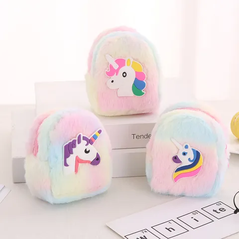 Monedero de Peluche de Gato Unicornio Mini Mochila Llavero Arcoíris Piel Sintética Bolsa de Almacenamiento Niñas