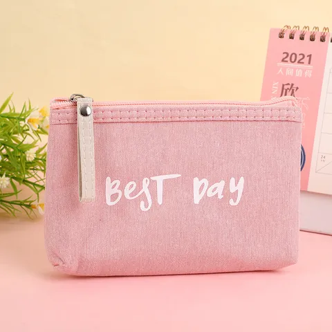 Trousse à Cosmétiques en Toile Simple Pochette de Rangement Portable Avec Impression de Lettres Best Day Pour Femmes Voyage