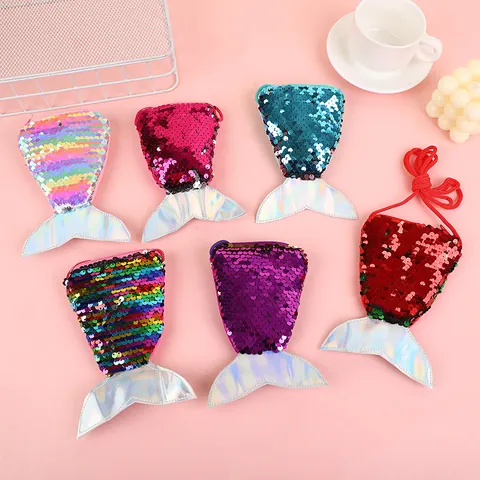 Mermaid Tail Sequin Coin Purse Kids Mermaid Glitter Small Crossbody Bag Girls Cute Flip Sequin Mini Shoulder Pouch