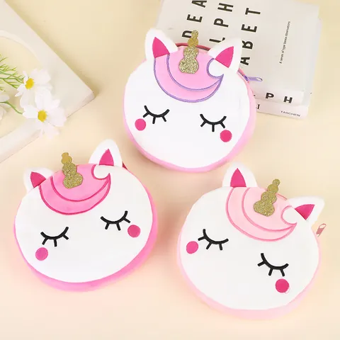 Kids Cute Unicorn Plush Crossbody Bag Cartoon Animal Shoulder Bag For Girls Small Round Coin Purse With Glitter Horn