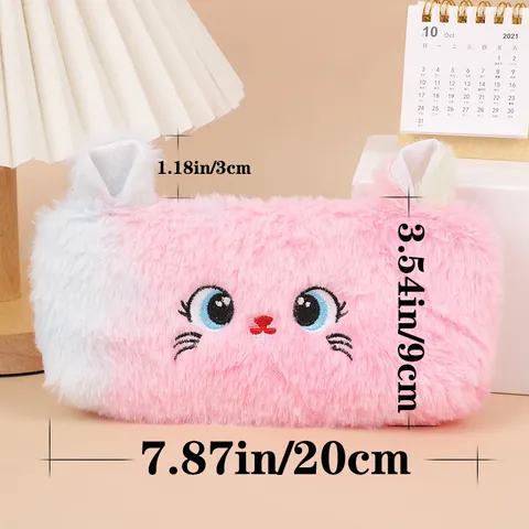 Süßes Plüsch Katzen Federmäppchen Farbverlauf Macaron Farbe Cartoon Tier Schreibwaren Tasche Mit Besticktem Katzengesicht Und 3D Ohren Für Schule Kinder Mädchen