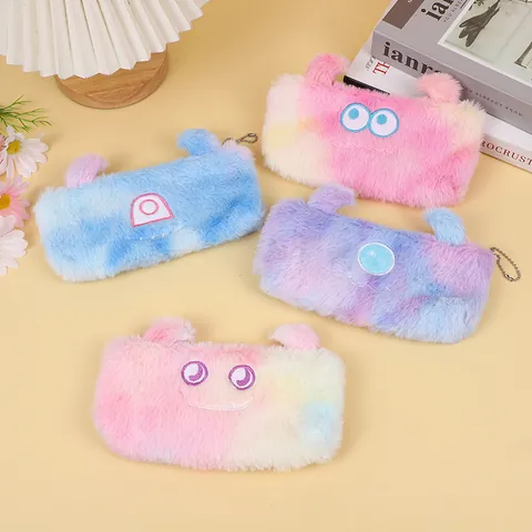 Simpatico Astuccio in Peluche a Forma di Mostro Sfumato Tie-Dye Borsa per Cancelleria di Grande Capacità per Studenti Bambini Pochette Kawaii