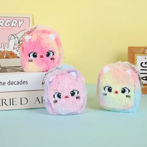 Cute Plush Cat Unicorn Coin Purse Keychain Portable Earphone Storage Bag Mini Wallet For Girls Students Gift