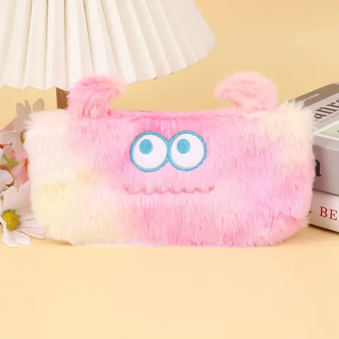 Simpatico Astuccio in Peluche a Forma di Mostro Sfumato Tie-Dye Borsa per Cancelleria di Grande Capacità per Studenti Bambini Pochette Kawaii
