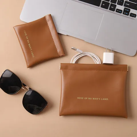Portable PU Leather Mini Squeeze To Open Makeup Bag For Lipstick Earphone Organizer Pouch Women Travel Storage Bag