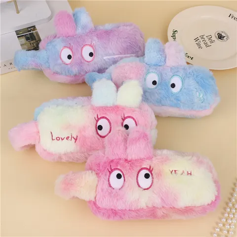 Astuccio in Peluche di Grande Capacità Cartone Animato Grandi Occhi Tie Dye Estetica Morbida Borsa per Cancelleria per Studenti Ragazze Bambini