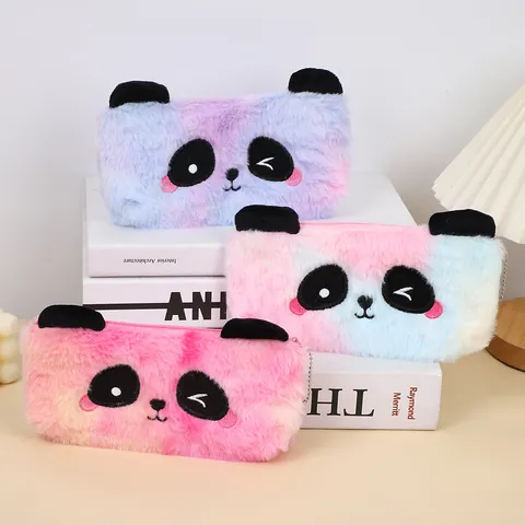 Astuccio Creativo in Peluche a Forma di Panda con Design Tie Dye Cartone Animato Borsa per Cancelleria Scuola per Bambini