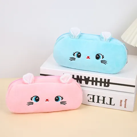 Astuccio Creativo in Peluche a Forma di Gatto Grande Capacità Borsa per Cancelleria Scolastica Con Orecchie 3D Per Ragazze