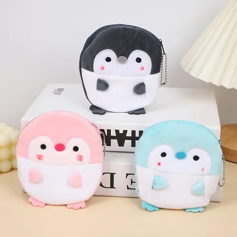 Lindo Monedero de Peluche de Animal Colgante Para Estudiantes Pingüino Dinosaurio Mini Bolsa de Almacenamiento de Auriculares Con Cadena de Metal