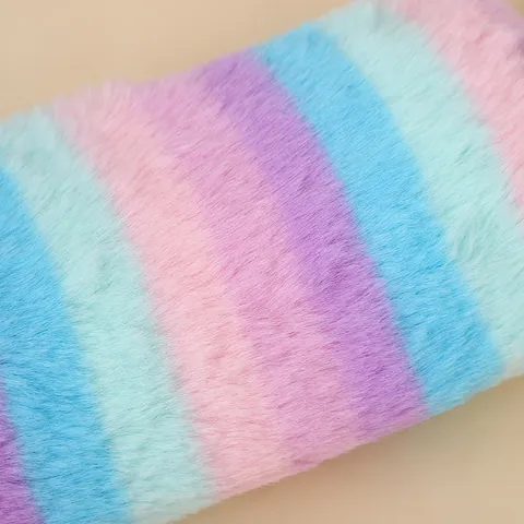Schattig Regenboog Gradiënt Pluche Etui Met Pompon Grote Capaciteit Nepbont Briefpapier Opbergtas Voor Studenten Meisjes School Kantoor