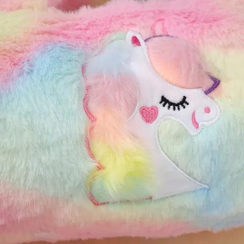 Bolso Bandolera de Peluche de Unicornio para Niños Bolso de Mano de Piel Sintética Gran Capacidad Color Arcoíris para Niñas