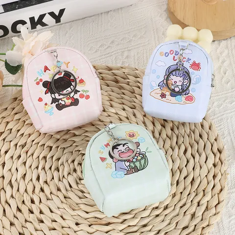 Simpatico Portamonete in Pelle PU Mini Cartone Animato Portachiavi per Studenti Borsa per Auricolari Portatile Accessori