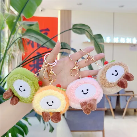 Süßer Plüsch Fruchtkuchen Schlüsselanhänger Erdbeere Matcha Tigerrolle Stofftier Mini Puppe Tasche Anhänger Deko Geschenk